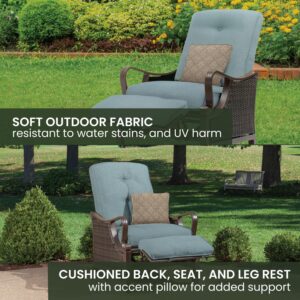 Hanover Ventura Brown Wicker Outdoor Recliner Chair with Cushions and Accent Pillow, Luxury All-Weather Outdoor Patio Recliner Chair with Rust Resistant Steel Frames for Deck, Backyard, Pool Side