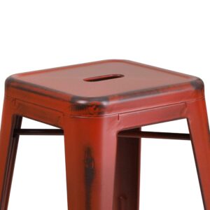 Flash Furniture Commercial Grade 24" High Backless Distressed Kelly Red Metal Indoor-Outdoor Counter Height Stool