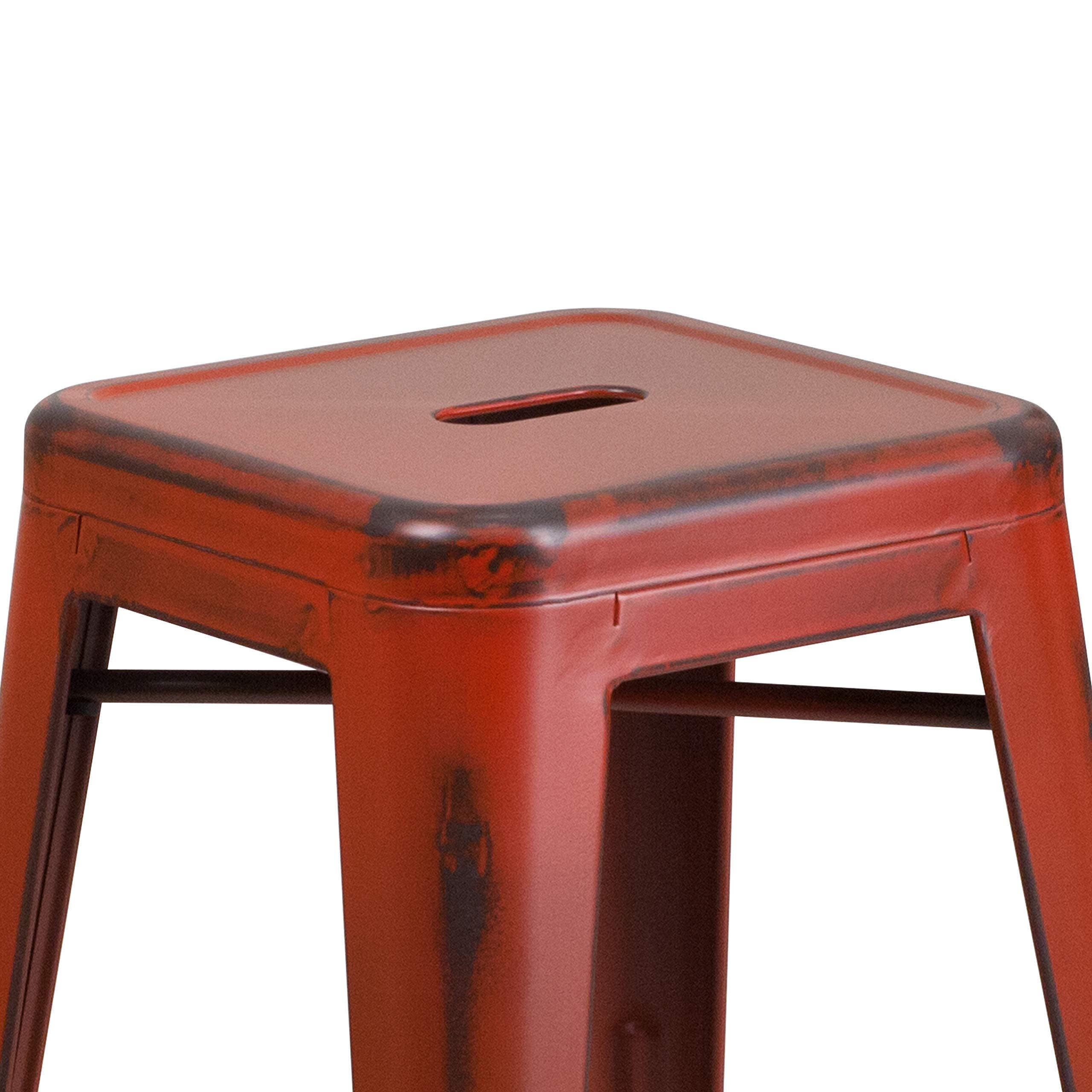 Flash Furniture Commercial Grade 24" High Backless Distressed Kelly Red Metal Indoor-Outdoor Counter Height Stool