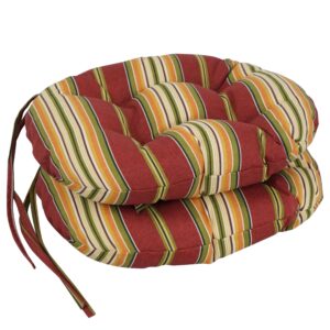 blazing needles 16-inch outdoor round chair cushion, 16" x 16", kingsley stripe ruby 2 count