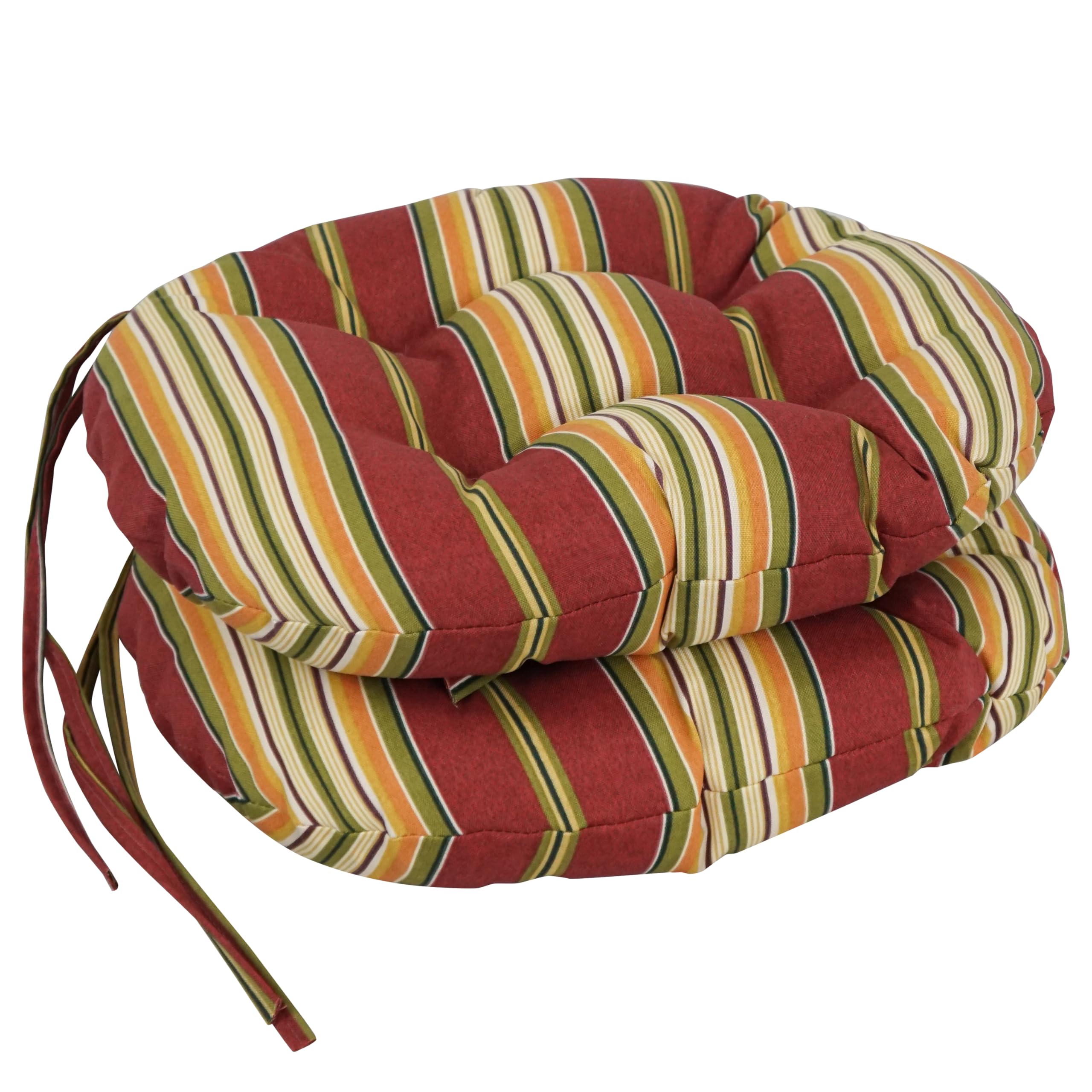 Blazing Needles 16-inch Outdoor Round Chair Cushion, 16" x 16", Kingsley Stripe Ruby 2 Count