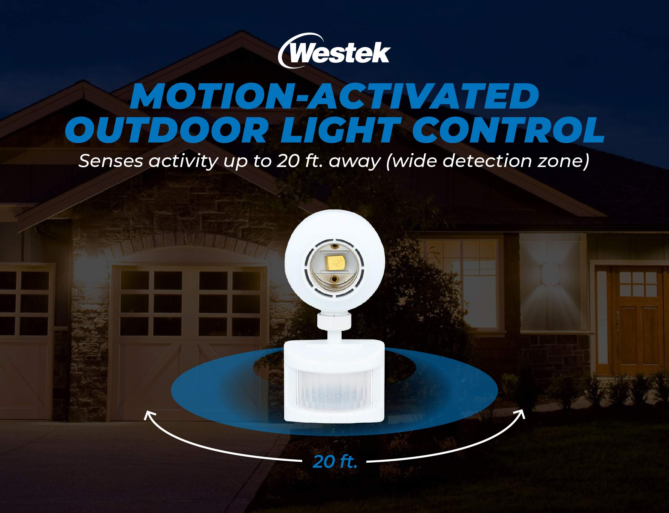 Westek Screw in Motion Sensor Light Socket for Outdoor Lighting, 2 Pack - This Motion Sensor Light Socket Adapter Turns On Lights When Movement is Detected, 20ft Distance - (OMLC163BC)