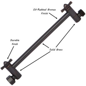 Adjustable Shower Head Extension Arm - 10 Inch Brass Shower Arm Extender Hardware - Oil-Rubbed Bronze