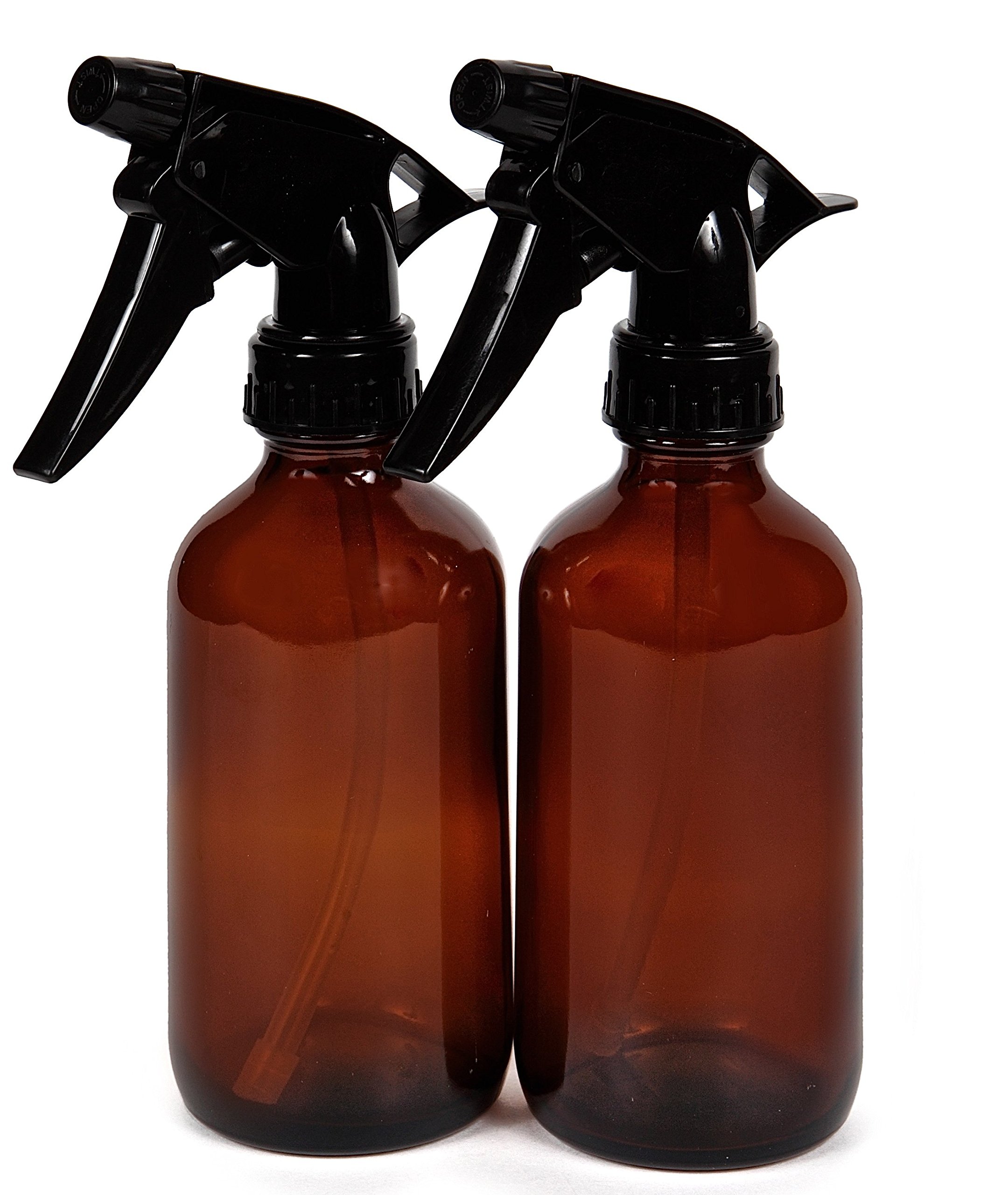 Vivaplex, 2, Large, 8 oz, Empty, Amber Glass Spray Bottles with Black Trigger Sprayers