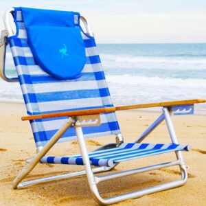 Ostrich South Beach Sand Chair, Beach Reclining Lawn Chair w/Carry Strap, Outdoor Furniture for Pool, Camping, or Backyard, Blue