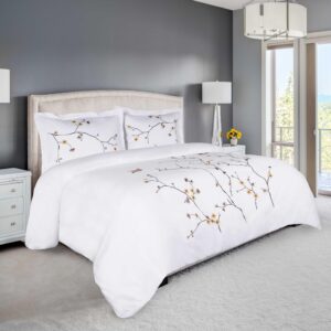 Superior Blossom Embroidered Floral Duvet Cover Set, Long-Staple Cotton, King/Cal King, White