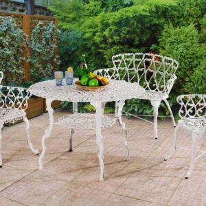 Westcharm White Cast Aluminum 2-Person Bench for Outdoor Garden Patio Yard Park Lawn with White Heart | Antique Victorian Dining Loveseat