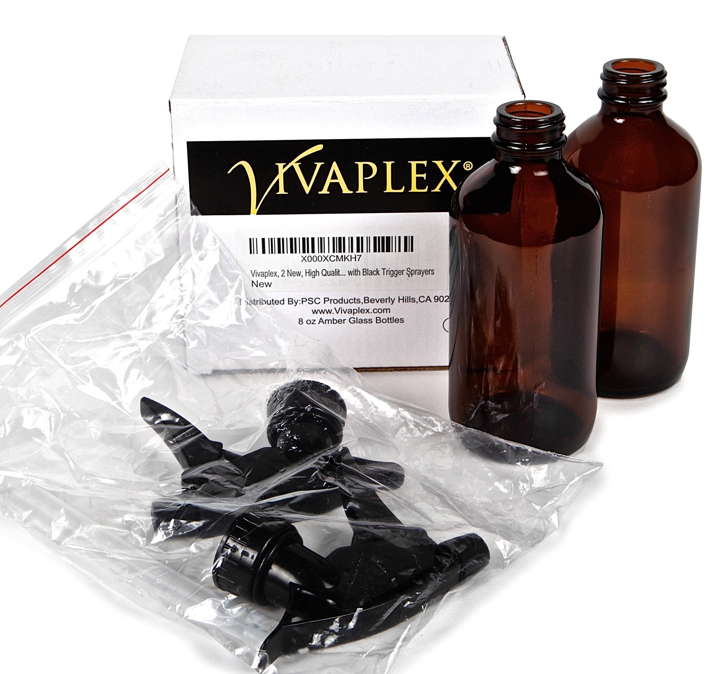 Vivaplex, 2, Large, 8 oz, Empty, Amber Glass Spray Bottles with Black Trigger Sprayers