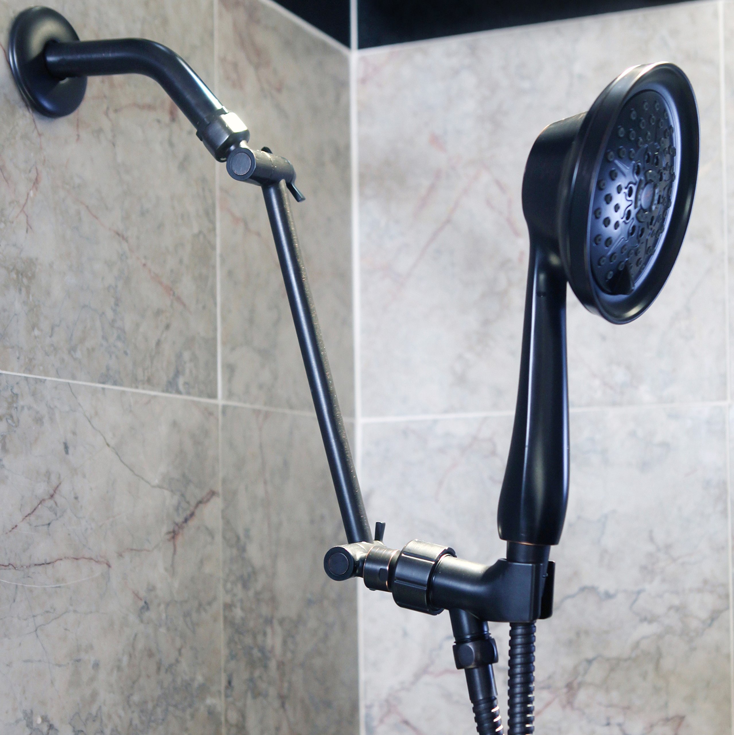 Adjustable Shower Head Extension Arm - 10 Inch Brass Shower Arm Extender Hardware - Oil-Rubbed Bronze