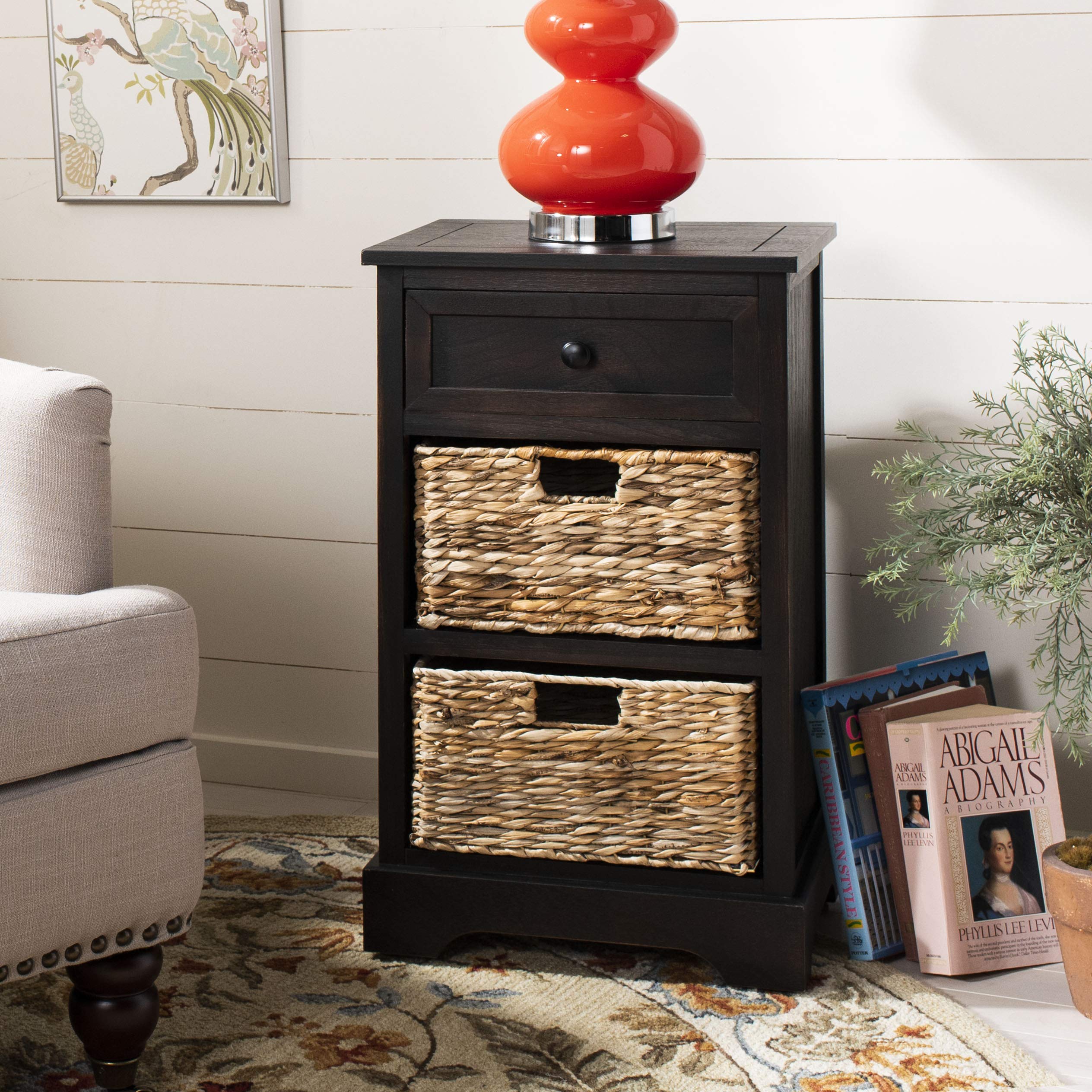 SAFAVIEH Home Collection Carrie Brown/ Natural Wicker 3-Drawer Storage Nightstand Side Table (Fully Assembled)