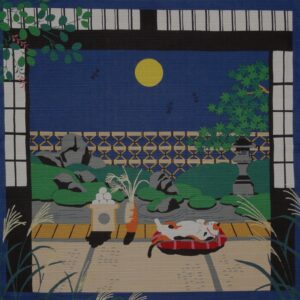 Furoshiki Cat and Autumn Moon Motif Japanese Fabric 50cm