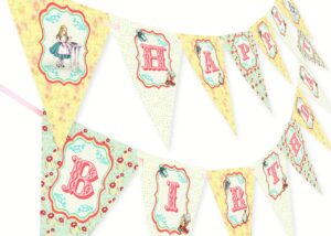 alice in wonderland happy birthday banner