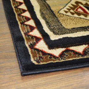 Rug Empire Take the Lead Rustic Lodge Area Rug, Black Bear, Round