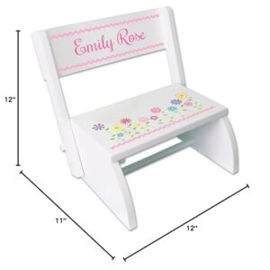 My Bambino Personalized White Stemmed Flowers Step Stool Bench Seat Girl's