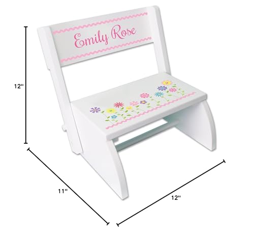 My Bambino Personalized White Stemmed Flowers Step Stool Bench Seat Girl's