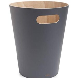 Umbra Woodrow, 2 Gallon Modern Wooden Trash Can Wastebasket or Recycling Bin for Home or Office, Dark Gray