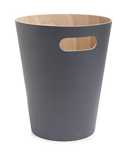 Umbra Woodrow, 2 Gallon Modern Wooden Trash Can Wastebasket or Recycling Bin for Home or Office, Dark Gray