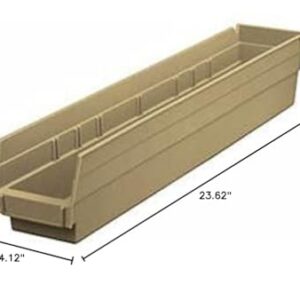 Plastic Shelf Bin Nestable 4-1/8"W X 23-5/8" D X 4" H Beige - Lot of 12