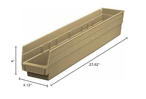 Plastic Shelf Bin Nestable 4-1/8"W X 23-5/8" D X 4" H Beige - Lot of 12