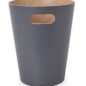 Umbra Woodrow, 2 Gallon Modern Wooden Trash Can Wastebasket or Recycling Bin for Home or Office, Dark Gray