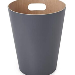 Umbra Woodrow, 2 Gallon Modern Wooden Trash Can Wastebasket or Recycling Bin for Home or Office, Dark Gray