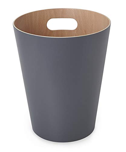 Umbra Woodrow, 2 Gallon Modern Wooden Trash Can Wastebasket or Recycling Bin for Home or Office, Dark Gray