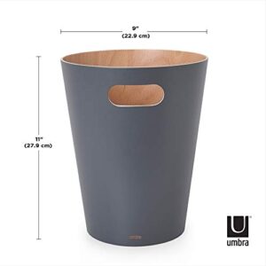 Umbra Woodrow, 2 Gallon Modern Wooden Trash Can Wastebasket or Recycling Bin for Home or Office, Dark Gray