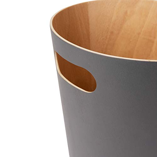 Umbra Woodrow, 2 Gallon Modern Wooden Trash Can Wastebasket or Recycling Bin for Home or Office, Dark Gray