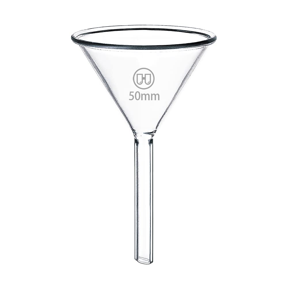 50mm Short Stem Glass Funnel 3.3 Borosilicate Glass Funnel for Science Labs and Home Kitchen Use, HUAOU, Pack of 1