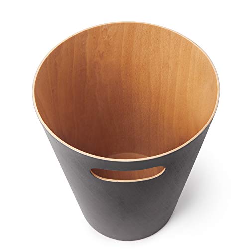 Umbra Woodrow, 2 Gallon Modern Wooden Trash Can Wastebasket or Recycling Bin for Home or Office, Dark Gray