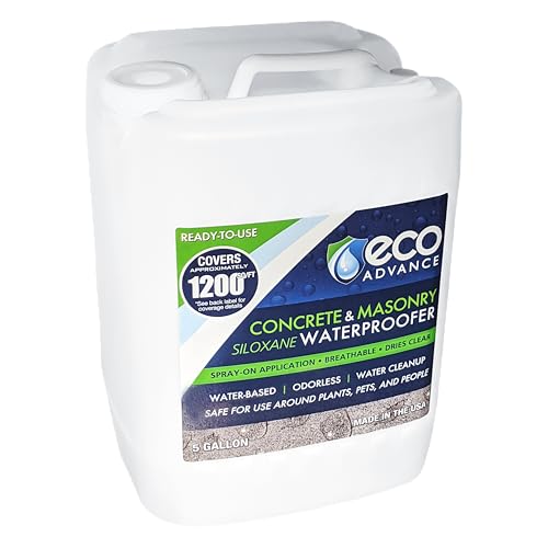 Eco Advance Concrete/Masonry Siloxane Odorless Spray-On Application Waterproofer, Safe for Use Around Plants, Pets, and People, 5 Gallon