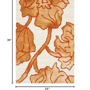 SAFAVIEH Dip Dye Collection 2' x 3' Ivory / Orange DDY683A Handmade Floral Watercolor Premium Wool Accent Rug