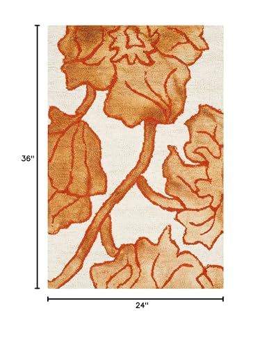 SAFAVIEH Dip Dye Collection 2' x 3' Ivory / Orange DDY683A Handmade Floral Watercolor Premium Wool Accent Rug