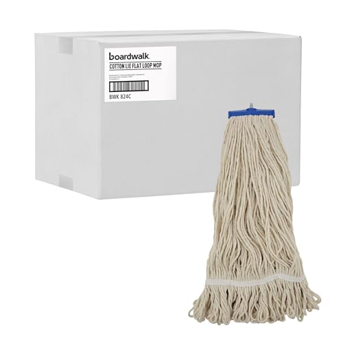 Boardwalk UNS 824C BWK824C Mop Head, Lie-Flat Head, Cotton Fiber, 24 oz, White (Pack of 12)