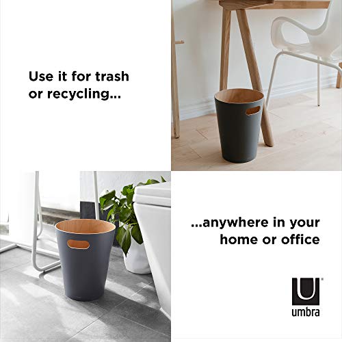 Umbra Woodrow, 2 Gallon Modern Wooden Trash Can Wastebasket or Recycling Bin for Home or Office, Dark Gray