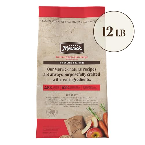 Merrick Healthy Grains Premium Adult Dry Dog Food, Wholesome And Natural Kibble With Beef And Brown Rice - 12.0 lb. Bag