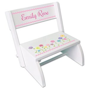 my bambino personalized white stemmed flowers step stool bench seat girl's