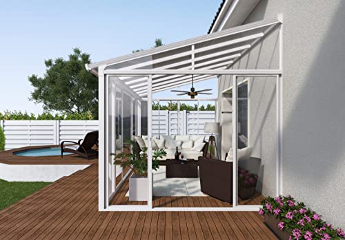 Palram - Canopia Sanremo 10x14 Enclosed Patio Cover with Screen Doors, White DIY Sunroom Kit Lean to Gazebo with Walls to Cover Patio Furniture, Deck, & Porch, UV Protected Polycarbonate Shelter