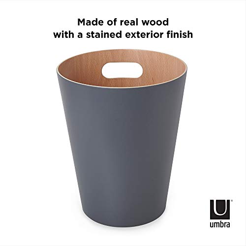 Umbra Woodrow, 2 Gallon Modern Wooden Trash Can Wastebasket or Recycling Bin for Home or Office, Dark Gray