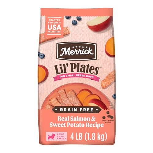 Merrick Lil’ Plates Premium Grain Free Dry Dog Food for Small Dogs, Real Salmon and Sweet Potato Kibble - 4.0 lb. Bag