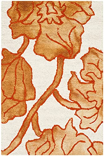 SAFAVIEH Dip Dye Collection 2' x 3' Ivory / Orange DDY683A Handmade Floral Watercolor Premium Wool Accent Rug