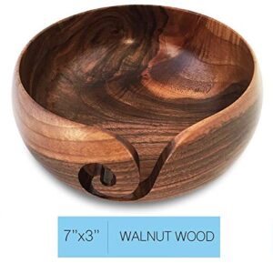 Yarn Bowl Wooden Knitting Bowl 7”X3” Large For Knitting And Crocheting - Wood Yarn Holder, Unique Crochet Yarn Bowl - Wooden Bowls Handmade from Walnut