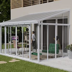 Palram - Canopia Sanremo 10x14 Enclosed Patio Cover with Screen Doors, White DIY Sunroom Kit Lean to Gazebo with Walls to Cover Patio Furniture, Deck, & Porch, UV Protected Polycarbonate Shelter