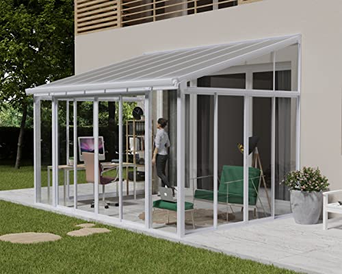 Palram - Canopia Sanremo 10x14 Enclosed Patio Cover with Screen Doors, White DIY Sunroom Kit Lean to Gazebo with Walls to Cover Patio Furniture, Deck, & Porch, UV Protected Polycarbonate Shelter