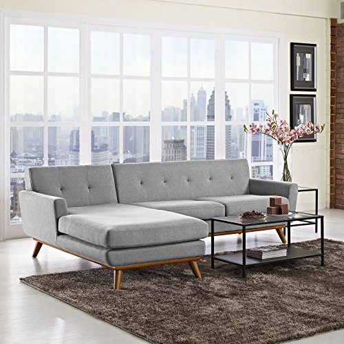 Modway Engage Mid-Century Modern Upholstered Fabric Left-Facing Sectional Sofa in Expectation Gray