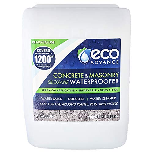 Eco Advance Concrete/Masonry Siloxane Odorless Spray-On Application Waterproofer, Safe for Use Around Plants, Pets, and People, 5 Gallon