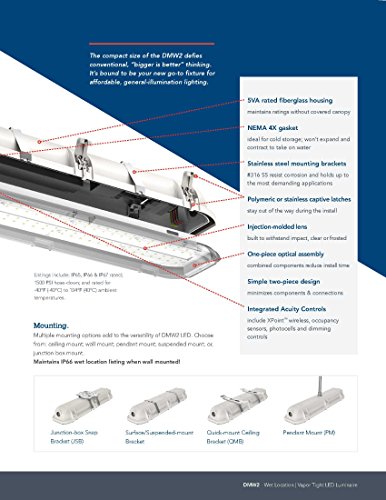 Lithonia Lighting DMW2 L24 4000LM AFL MD MVOLT GZ1 50K 80CRI Wet Location 2-Foot Vapor Tight Luminaire