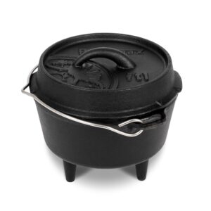 petromax cast iron dutch oven for cooking or baking outdoors over a campfire or in the home kitchen, pre-seasoned cookware conducts heat evenly, 3 legs, 1 quart