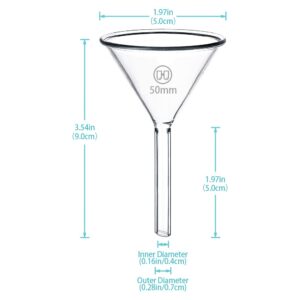 50mm Short Stem Glass Funnel 3.3 Borosilicate Glass Funnel for Science Labs and Home Kitchen Use, HUAOU, Pack of 1