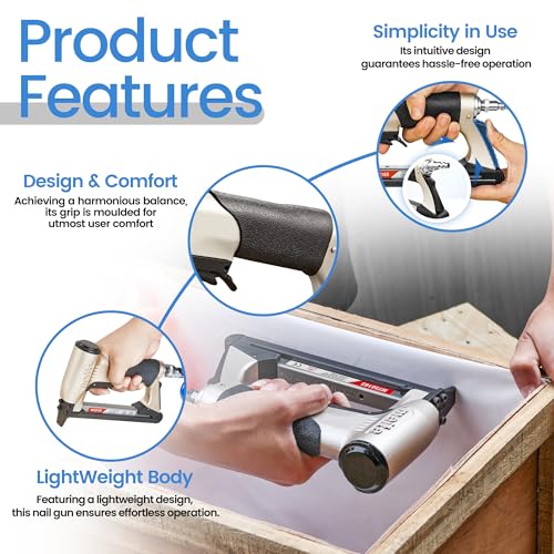 meite MT5016S Upholstery Stapler 20 Gauge 1/2-Inch Crown 1/4-Inch to 5/8-Inch Length Pneumatic Fine Wire Stapler with Safety